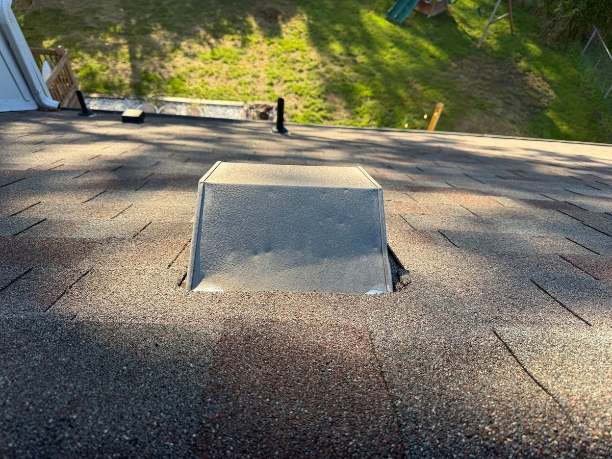 Hail dents on a metal roof vent cap found during a home inspection in Kansas City, MO